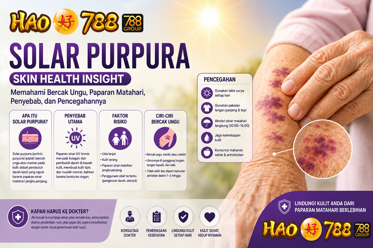 HAO788 | Solar Purpura Skin Health Insight: Memahami Bercak Ungu, Paparan Matahari, Penyebab, dan Pencegahannya
