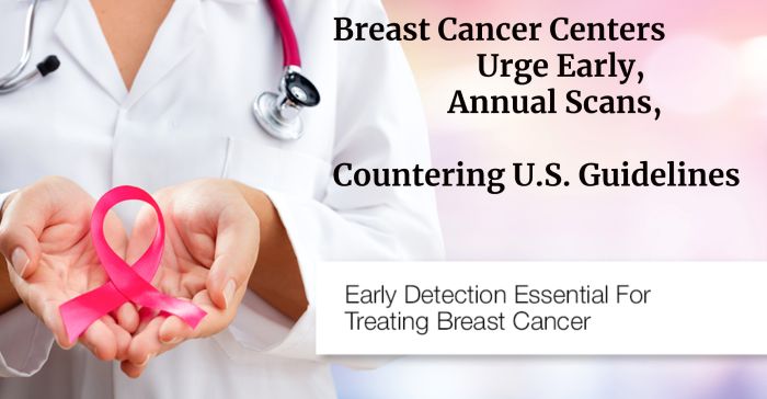 Breast Cancer Centers Urge Early, Annual Scans, Countering U.S. Guidelines